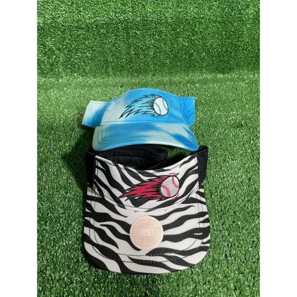 Lot Of 2 New Women’s Baseball Sun Visors Adjustable Hat Blue/Zebra Print OSFM
